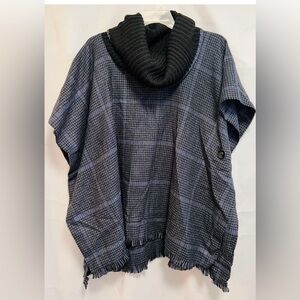 V.FRAAS  Beige Plaid Acrylic Open Front Poncho Wrap Shawl‎ Womens One Size NEW